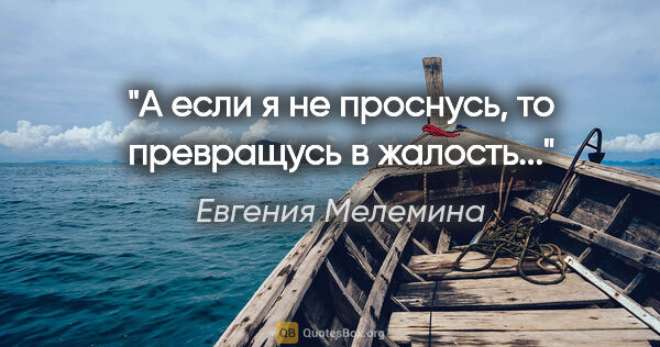 Евгения Мелемина цитата: "А если я не проснусь, то превращусь в жалость..."