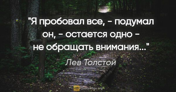 Лев Толстой цитата: "Я пробовал все, - подумал он, - остается одно - не обращать..."