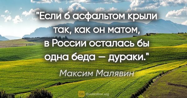 Максим Малявин цитата: "Если б асфальтом крыли так, как он матом, в России осталась бы..."