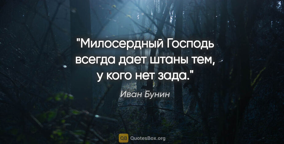 Иван Бунин цитата: ""Милосердный Господь всегда дает штаны тем, у кого нет зада.""