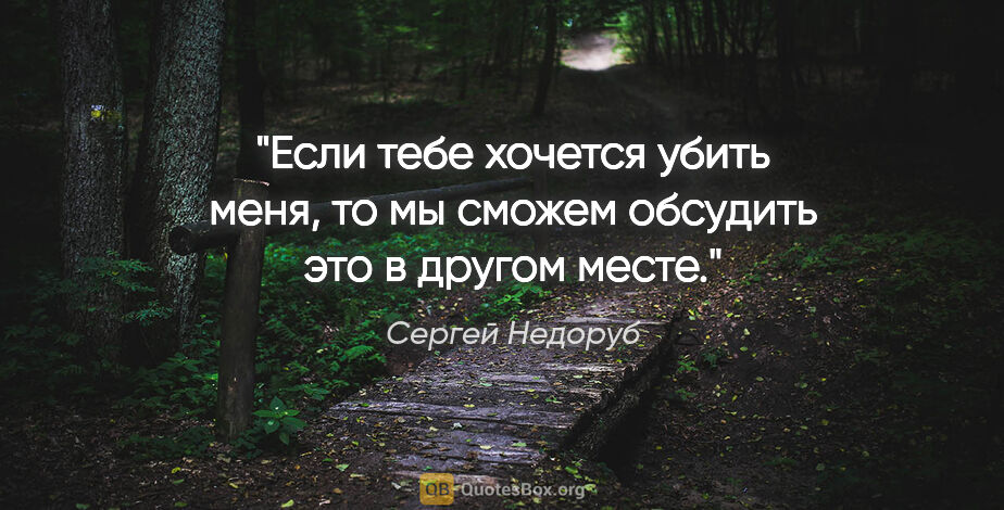 Сергей Недоруб цитата: "Если тебе хочется убить меня, то мы сможем обсудить это в..."