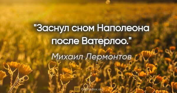 Михаил Лермонтов цитата: "Заснул сном Наполеона после Ватерлоо."
