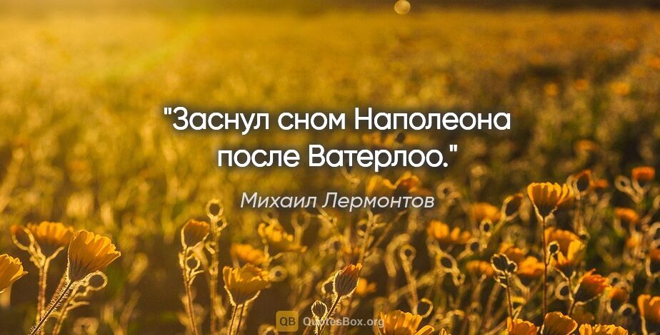 Михаил Лермонтов цитата: "Заснул сном Наполеона после Ватерлоо."