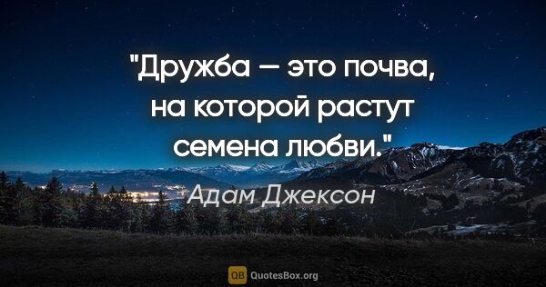 Адам Джексон цитата: "Дружба — это почва, на которой растут семена любви."