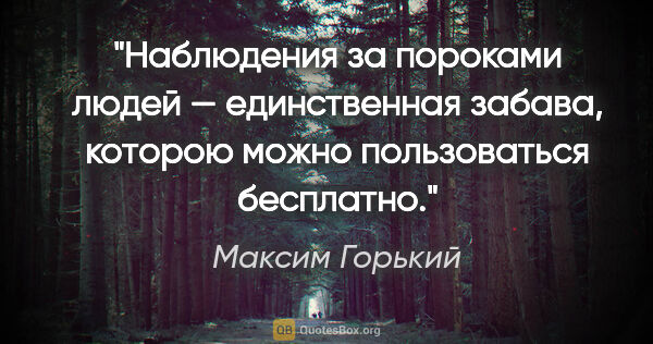 Максим Горький цитата: "Наблюдения за пороками людей — единственная забава, которою..."