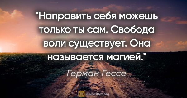 Герман Гессе цитата: "Направить себя можешь только ты сам. Свобода воли существует...."