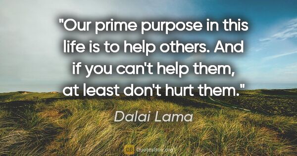 Dalai Lama quote: "Our prime purpose in this life is to help others. And if you..."
