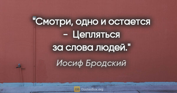 Иосиф Бродский цитата: "Смотри, одно и остается - 

Цепляться за слова людей."