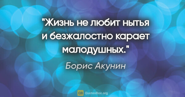 Борис Акунин цитата: "Жизнь не любит нытья и безжалостно карает малодушных."