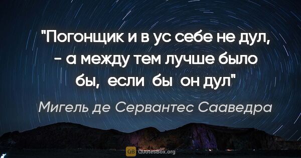 Мигель де Сервантес Сааведра цитата: "Погонщик и в ус себе не дул, - а между тем лучше было бы, ..."