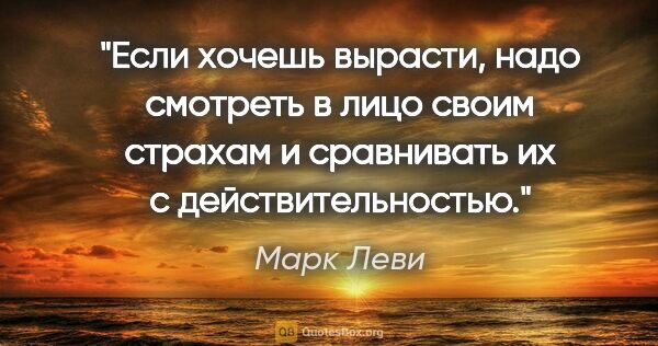 Марк Леви цитата: "Если хочешь вырасти, надо смотреть в лицо своим страхам и..."