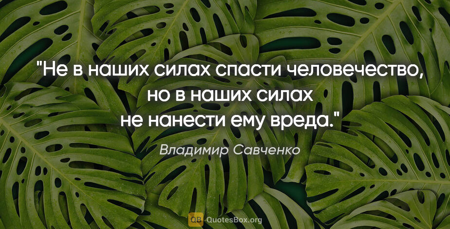 Владимир Савченко цитата: "Не в наших силах спасти человечество, но в наших силах не..."