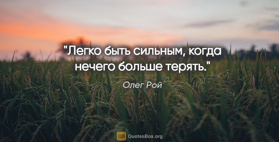 Олег Рой цитата: "Легко быть сильным, когда нечего больше терять."