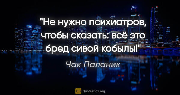 Чак Паланик цитата: "Не нужно психиатров, чтобы сказать: всё это бред сивой кобылы!"