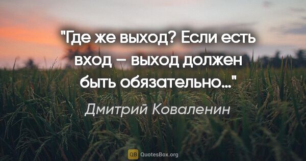 Дмитрий Коваленин цитата: "Где же выход? Если есть вход – выход должен быть обязательно…"