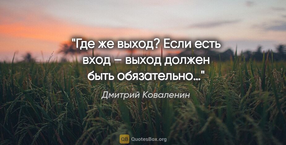 Дмитрий Коваленин цитата: "Где же выход? Если есть вход – выход должен быть обязательно…"