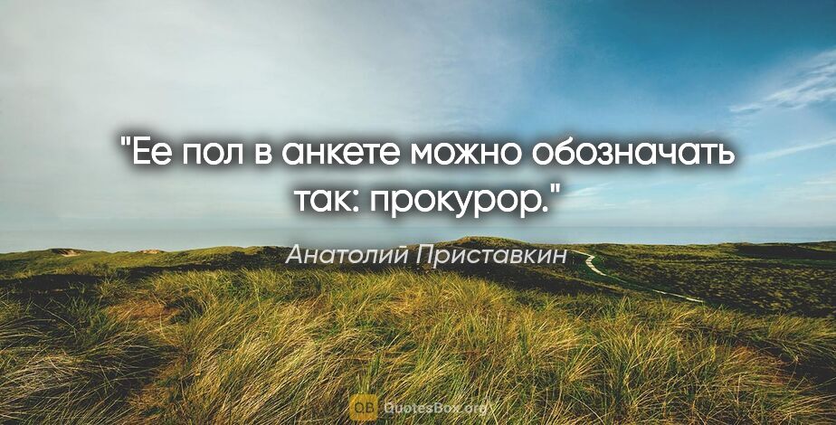 Анатолий Приставкин цитата: "Ее пол в анкете можно обозначать так: прокурор."