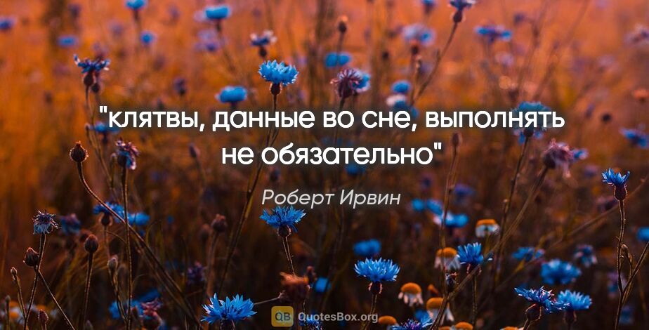 Роберт Ирвин цитата: "клятвы, данные во сне, выполнять не обязательно"