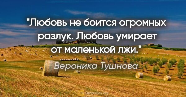 Вероника Тушнова цитата: "Любовь не боится

огромных  разлук.

Любовь умирает

от..."