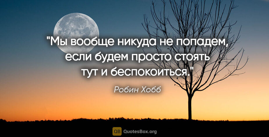 Робин Хобб цитата: "Мы вообще никуда не попадем, если будем просто стоять тут и..."