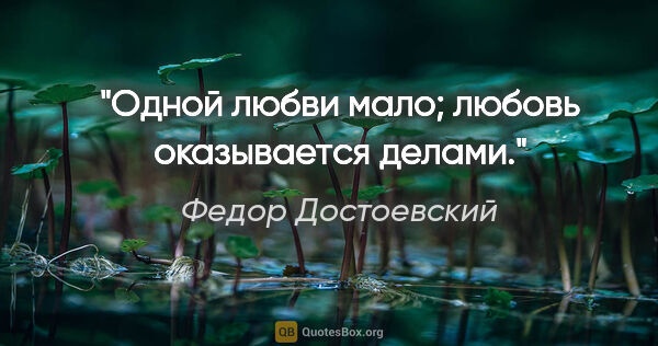 Федор Достоевский цитата: "Одной любви мало; любовь оказывается делами."