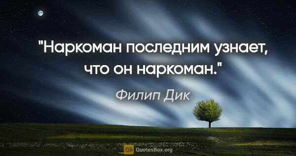 Филип Дик цитата: "Наркоман последним узнает, что он наркоман."