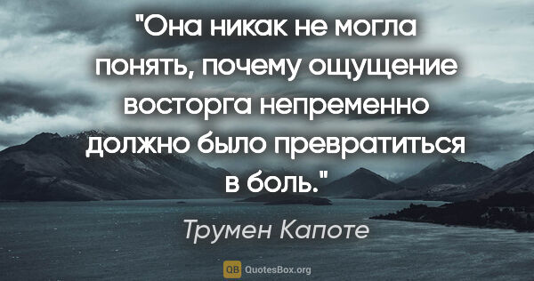 Трумен Капоте цитата: "Она никак не могла понять, почему ощущение восторга непременно..."