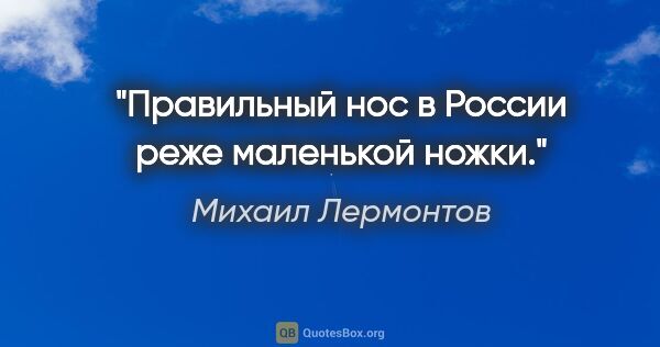 Михаил Лермонтов цитата: "Правильный нос в России реже маленькой ножки."