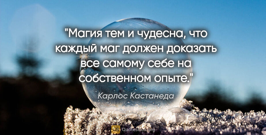 Карлос Кастанеда цитата: "Магия тем и чудесна, что каждый маг должен доказать все самому..."