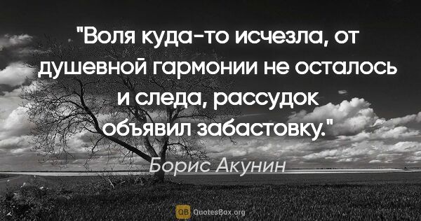 Борис Акунин цитата: "Воля куда-то исчезла, от душевной гармонии не осталось и..."