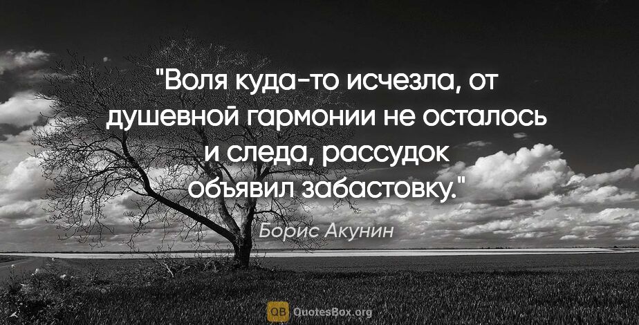 Борис Акунин цитата: "Воля куда-то исчезла, от душевной гармонии не осталось и..."