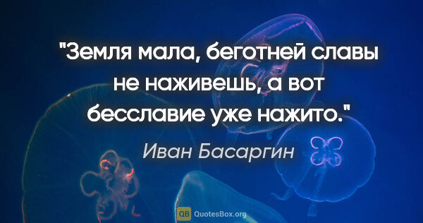 Иван Басаргин цитата: "Земля мала, беготней славы не наживешь, а вот бесславие уже..."