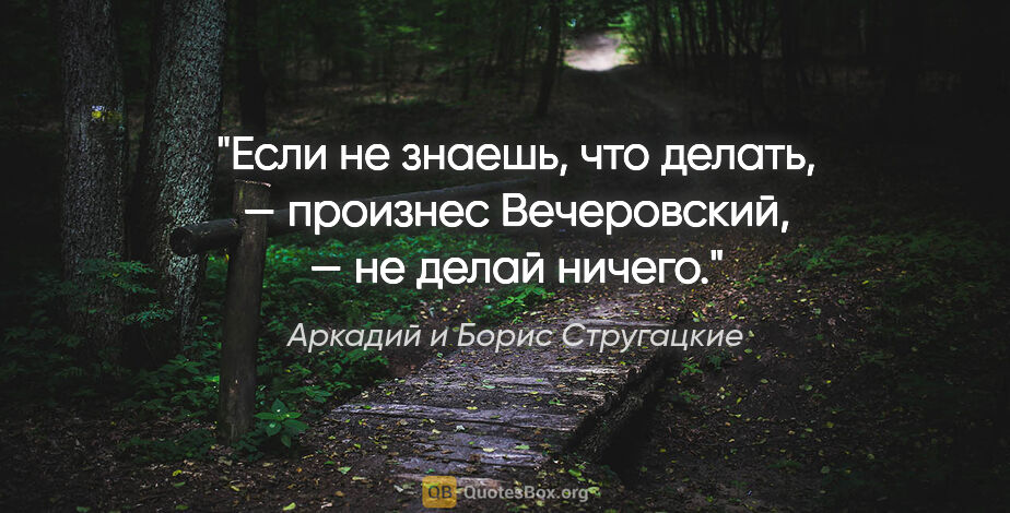 Аркадий и Борис Стругацкие цитата: "Если не знаешь, что делать, — произнес Вечеровский, — не делай..."