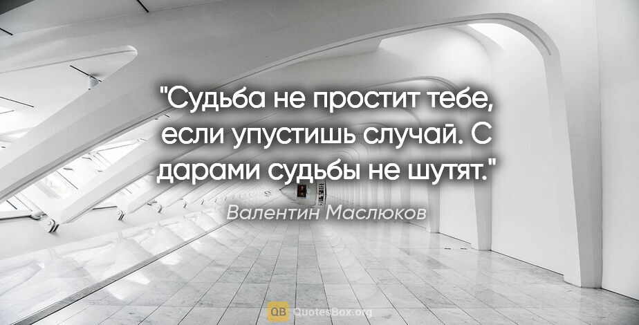 Валентин Маслюков цитата: "Судьба не простит тебе, если упустишь случай. С дарами судьбы..."