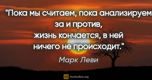 Марк Леви цитата: "Пока мы считаем, пока анализируем "за" и "против", жизнь..."
