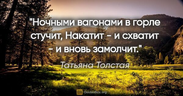 Татьяна Толстая цитата: "Ночными вагонами в горле стучит,

Накатит - и схватит - и..."