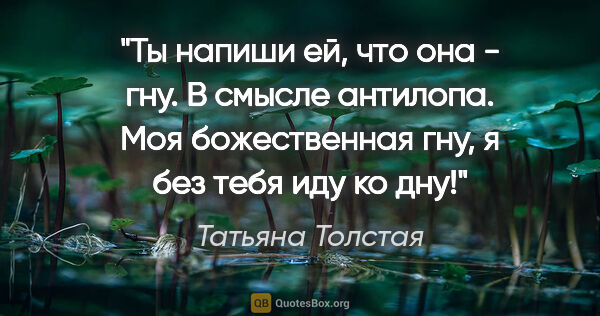 Татьяна Толстая цитата: "Ты напиши ей, что она - гну. В смысле антилопа. Моя..."