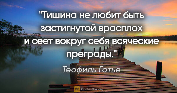 Теофиль Готье цитата: "Тишина не любит быть застигнутой врасплох и сеет вокруг себя..."