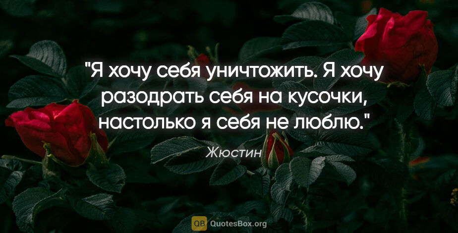 Жюстин цитата: "Я хочу себя уничтожить. Я хочу разодрать себя на кусочки,..."