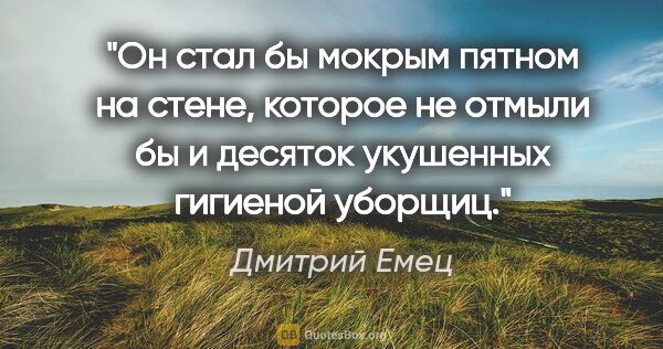 Дмитрий Емец цитата: "Он стал бы мокрым пятном на стене, которое не отмыли бы и..."