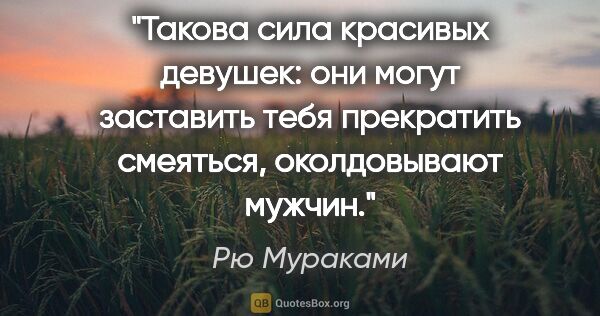 Рю Мураками цитата: "Такова сила красивых девушек: они могут заставить тебя..."