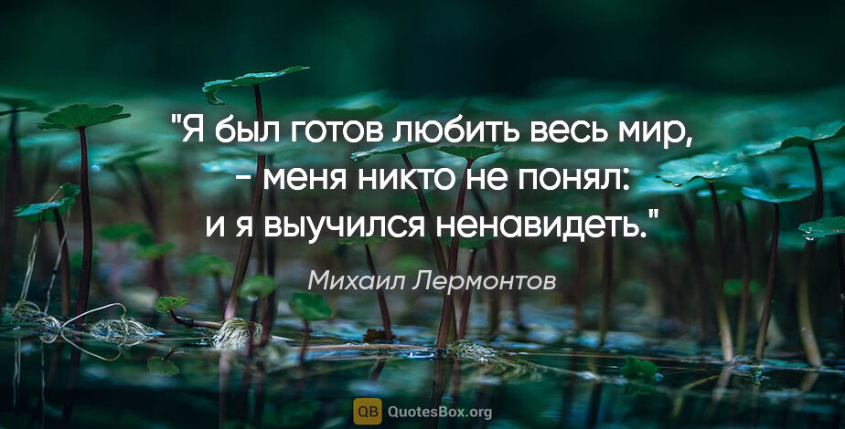 Михаил Лермонтов цитата: "«Я был готов любить весь мир, - меня никто не понял: и я..."