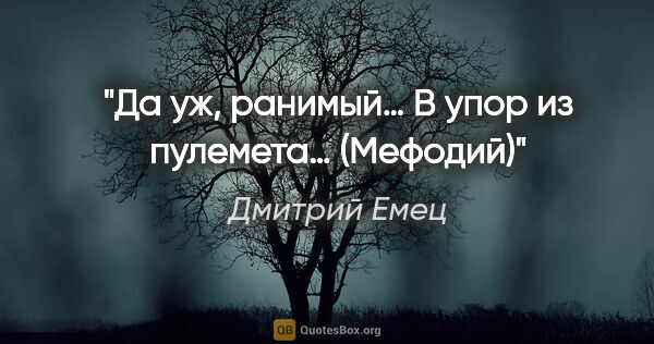 Дмитрий Емец цитата: "Да уж, ранимый… В упор из пулемета… (Мефодий)"