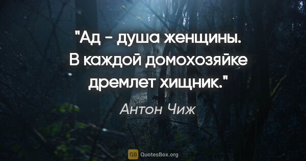 Антон Чиж цитата: "Ад - душа женщины. В каждой домохозяйке дремлет хищник."