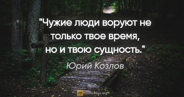 Юрий Козлов цитата: "Чужие люди воруют не только твое время, но и твою сущность."