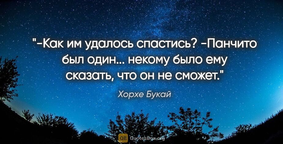 Хорхе Букай цитата: "-Как им удалось спастись?

-Панчито был один... некому было..."