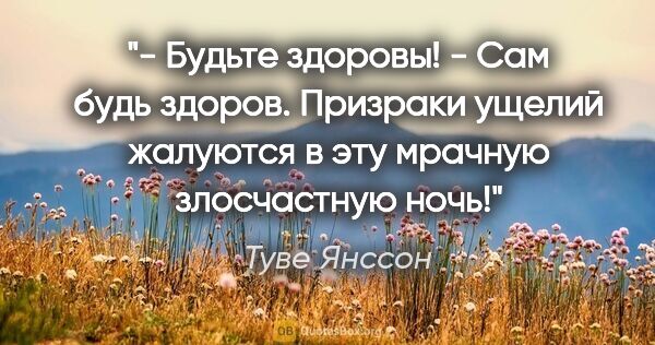 Туве Янссон цитата: "- Будьте здоровы!

- Сам будь здоров. Призраки ущелий жалуются..."