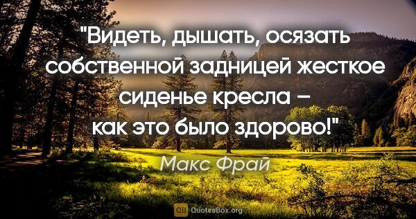 Макс Фрай цитата: "Видеть, дышать, осязать собственной задницей жесткое сиденье..."