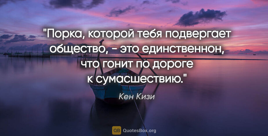 Кен Кизи цитата: "Порка, которой тебя подвергает общество, - это единственнон,..."