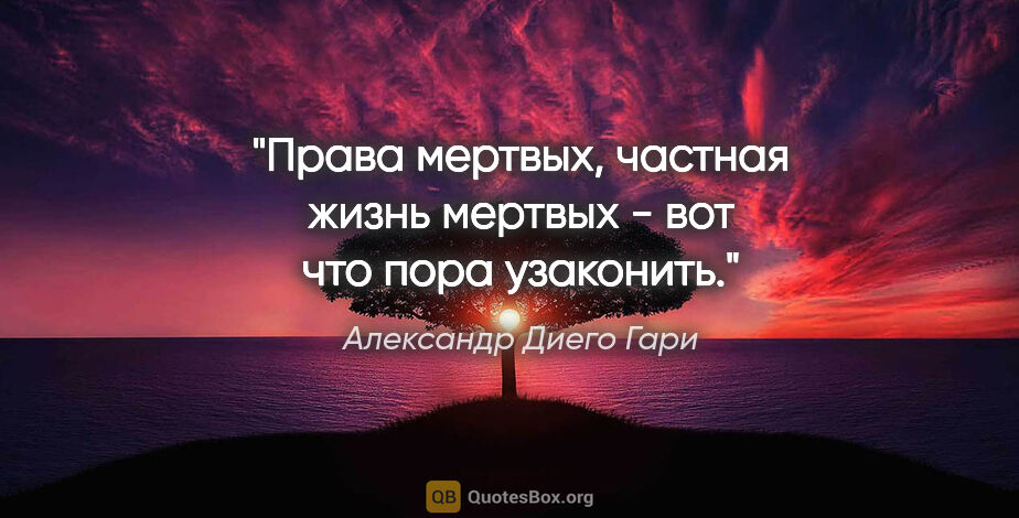 Александр Диего Гари цитата: "Права мертвых, частная жизнь мертвых - вот что пора узаконить."